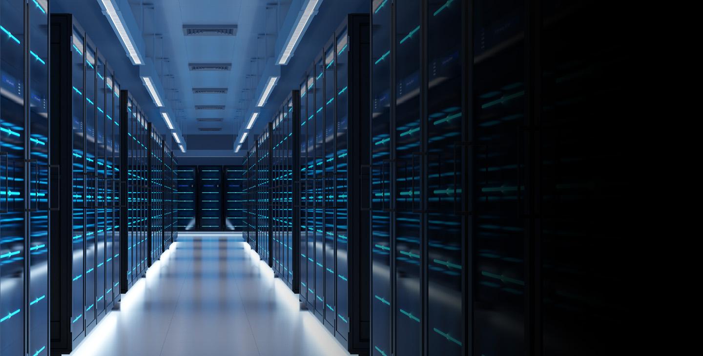 Two men in army uniforms discussing government cybersecurity with a tablet in a server room